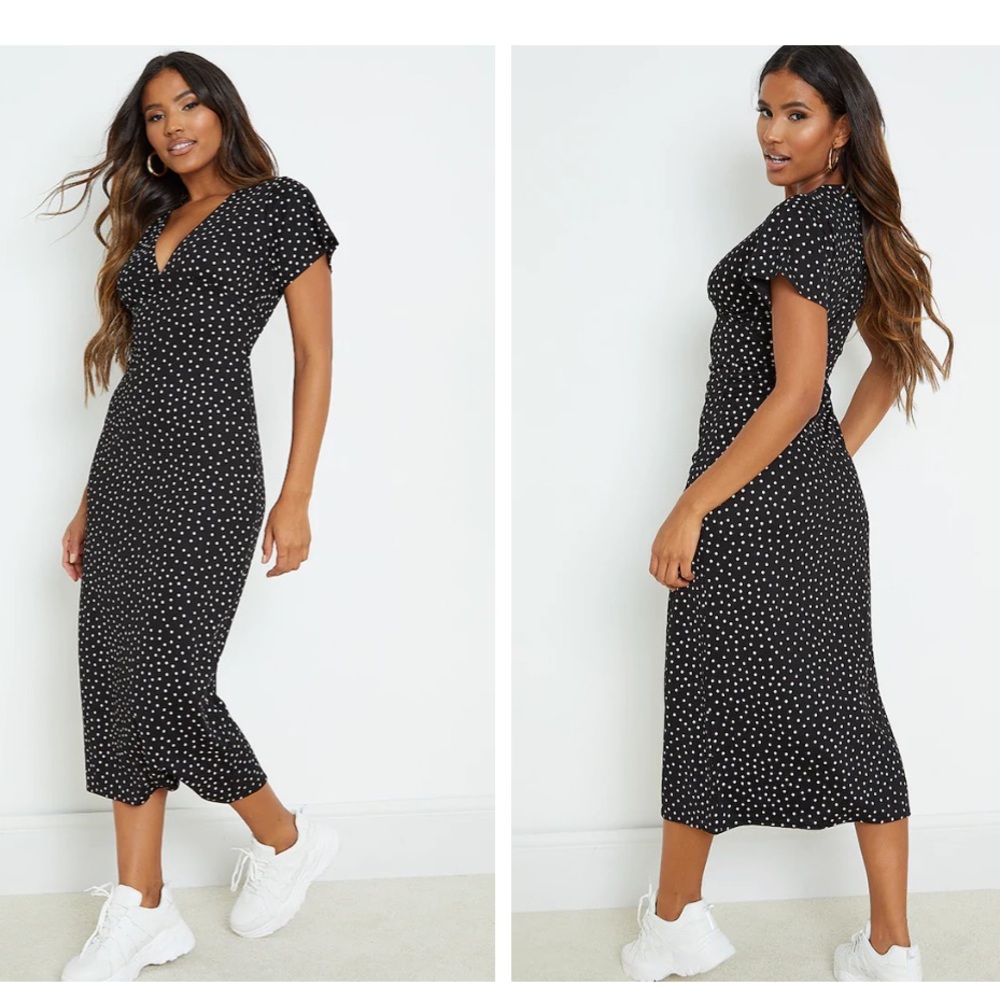 Pretty Little Thing black polka dot dress